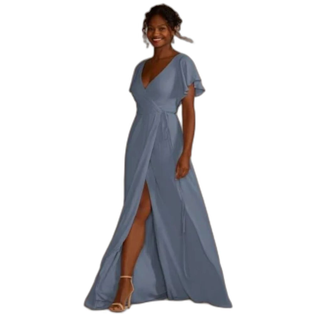 Celebrate DB Studio Flutter Sleeve Wrap Dress Steel Blue Bridesmaid F20039 Sz 22